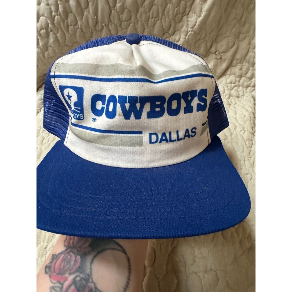 Vintage Dallas Cowboys Trucker Hat Snapback Blue White Mesh Cap NFL